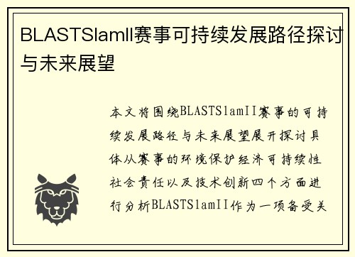 BLASTSlamII赛事可持续发展路径探讨与未来展望